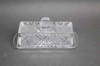 Vintage Pressed Glass Butter Dish With Lid  Cut Crystal-Style Starburst Pattern, Mid-Century Clear Glass