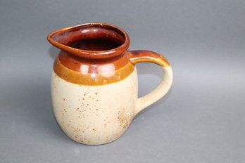 Vintage Stoneware Pitcher With Brown Drip Glaze  Rustic Farmhouse Pottery  6.5' Tall Jug
