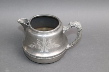 Antique Forbes Silver Co Quadruple Plate Creamer  Ornate Victorian Floral Pewter Pitcher