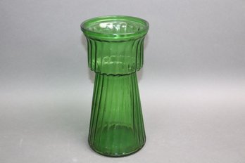Vintage Hoosier Emerald Green Glass Hyacinth Vase  Ribbed Bulb Forcing Vase