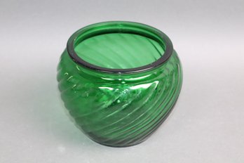 Vintage E.O. Brody Emerald Green Swirl Glass Vase  Mid Century Floral Bowl  Ribbed Art Glass