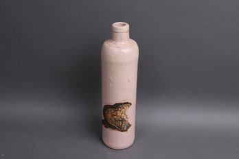Antique English Stoneware Bottle With Medieval Motif, 11' Tall, Rare Glazed Finish