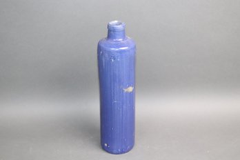 Antique Hand-Thrown Cobalt Blue Stoneware Bottle  Primitive Folk Glaze  Rustic Farmhouse Decor