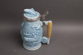 1990 Avon Fishing Stein  Ceramic & Pewter Beer Mug With Fish Handle