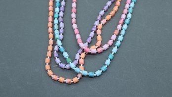 Lot Of 4 Pastel Plastic Bead Necklaces Retro Cube Beads In Soft Colors