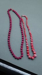Lot Of 2 Color Pop Round Bead Necklaces- Pink & Red Statement Jewelry