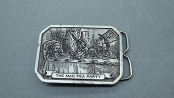 1974 Bergamot Brass The Mad Tea Party Belt Buckle  Alice In Wonderland Vintage Fantasywear