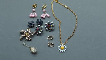 Mixed Lot  Daisy Pendant, Clip Earrings, Brooches, Fun Colorful Fashion Jewelry