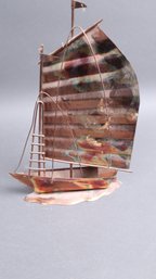 Vintage Copper Chinese Junk Ship Sculpture  Handcrafted Mid-Century Modern Nautical Decor