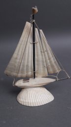 Vintage Shell Sailboat Figurine  Handcrafted Coastal Decor, Natural Seashell Nautical Miniature