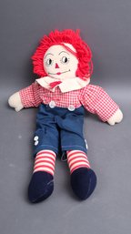 Vintage Raggedy Andy Cloth Doll  Embroidered Face, Red Yarn Hair, Patriotic Outfit