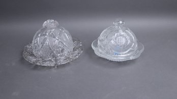Vintage Pressed Glass Dome Butter Dishes, Pair  Cut Crystal Style, Early American Pattern Glass (EAPG)