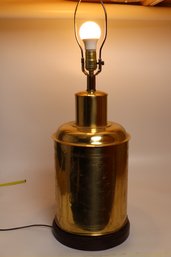 Vintage Frederick Cooper Brass Canister Table Lamp With Etched Bird And Bamboo Design