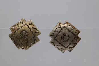 Antique Tribal-Inspired Brass Tone Clip-On Earrings
