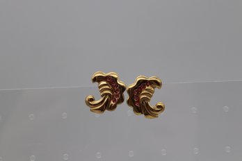 Vintage Gold-Tone Costume Earrings With Crimson Accents