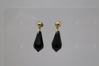 Elegant Geometric Black Drop Earrings With Gold-Tone Accents - Sophisticated Evening Wear
