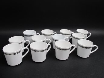 Set Of 12 Corning Pyroceram Coffee Mugs  Black Dot Band Pattern, Vintage Tableware By Corning Ware