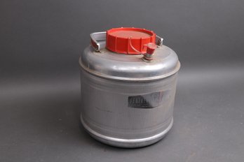 Vintage Feather-Foam Aluminum Industrial Canister W/ Red Cap & Handle  USA Made Utility Jug