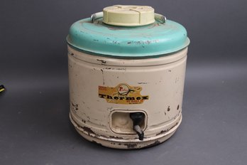 Rare 1950s Poloron Thermex Fiberglass Insulated Beverage Jug  Farmhouse Rustic Cream & Teal Cooler