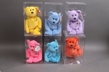 Set Of 6 Ty Beanie Baby Bears  I Love Cities & Countries Series-Retired