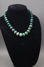 Vintage Graduated Azurite-Malachite Bead Necklace With Sterling Hook Clasp  Estate Jewelry