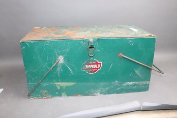 Vintage 1950s AMP-KOLD Metal Cooler Chest  Model 7001 Industrial Ice Chest  Rustic Green Patina