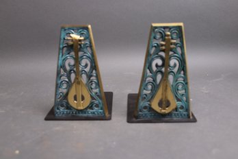Israel Oppenheim Cast Metal Mandolin Bookends  Musical Theme  Midcentury Design