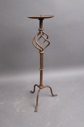 Tall Twisted Wrought Iron Candle Holder With Tripod Base  Rustic 18' Display Stand