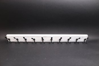 Vintage-Style 10-Hook Wall Organizer In Whitewashed Wood & Black Iron  Farmhouse Entryway Rack
