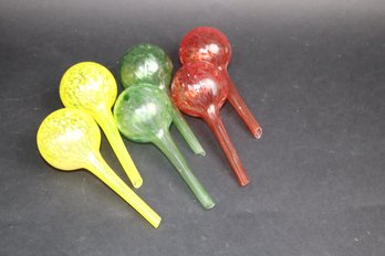 Set Of 6 Mini Glass Plant Watering Globes  6 Hand-Blown Self-Watering Bulbs  Red, Yellow, Green