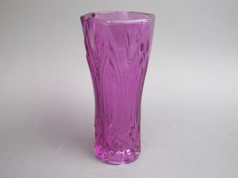 Elegant Purple Glass Vase  Textured Design, Hexagonal Rim