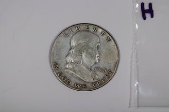 1948 Franklin Half Dollar First Year Issue 90% Silver U.S. Coin With Liberty Bell Reverse (H)