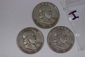 1951 Franklin Half Dollar Trio  P, D & S Mint Marks  90% Silver Coins For Collection Or Investment