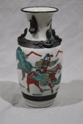 Famille Verte Warrior Vase With Applied Bronze Dragons & Apocryphal Chenghua Mark