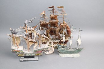 Set Of 3 Vintage Nautical Ship Models  Santa Maria, Galleon & Wire Clipper  Maritime Decor
