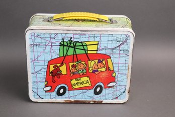 Vintage 1970s See America Travel Map Metal Lunchbox  Retro Road Trip Graphics, USA Landmarks
