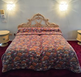 (BV6) Vintage Rococo-Style Headboard Featuring Ornate Carved Wooden Detailed Heart Shaped Centerpiece