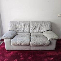(BV8) Pair (2) Piece Roche Bobois Grey Soft Leather Couch & Love Seat Very Good Condition W/Light Ware