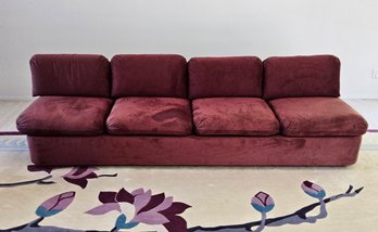 (BV12) Extremely Comfortable Very Long Burgundy/ultra Suede Single Base Couch/Sofa With (4) Sets Of Cushions