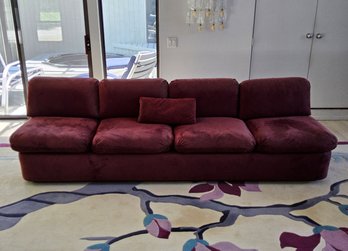 (BV13) Extremely Comfortable Very Long Burgundy/Ultra Suede Single Base Couch/Sofa With (4) Sets Of Cushions