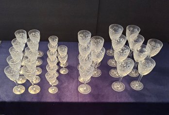 (BV18) Lot Of (34) American Brilliant Style Crystal Glasses (Goblets, Wine Champagne & Cordial)