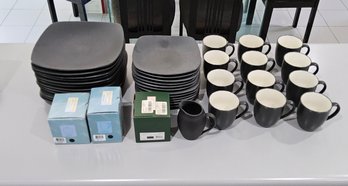 (BV21) Lot Of (40) Pcs. Noritake Colorwave Flat Black Dinnerware Set