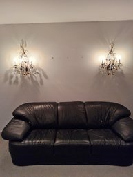 (BV32) Vintage Pair (2) French-Style Wrought Iron & Crystal Wall Sconce