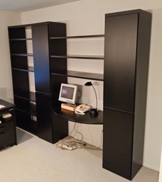 (BV33) Black, 7-tier Homfa Triple-Wide Bookcase Features Curved Display Shelves That Makes For A Computer Desk