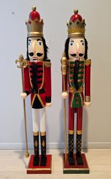 (BV35) Pair (2) Traditional Christmas Nutcracker Soldier Figurine / Statue (Vibrant Red Uniforms)