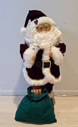 (BV36) Vintage-style Animated Musical Santa Figure Features A Red Velvet Suit And Holds A Light-up Candle.