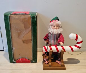 (BV40) Vintage Santa's Best Animated Figure From 1994 Features A Santa Sawing A Candy Cane (In Origanal Box)