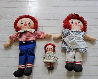 (BV41) Lot Of (3) Knickerbocker Raggedy Ann & Andy W/Baby