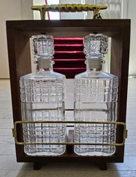 (BV44) Vintage Rubel Double Decanter Set In Wood Carrying Case (In Original Box)