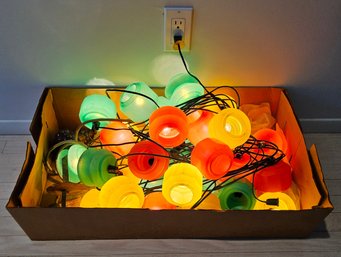 (BV46) Vintage Blow Mold Lantern Shaped String Lights (2) Strings Long (Tested) Mixed Colors